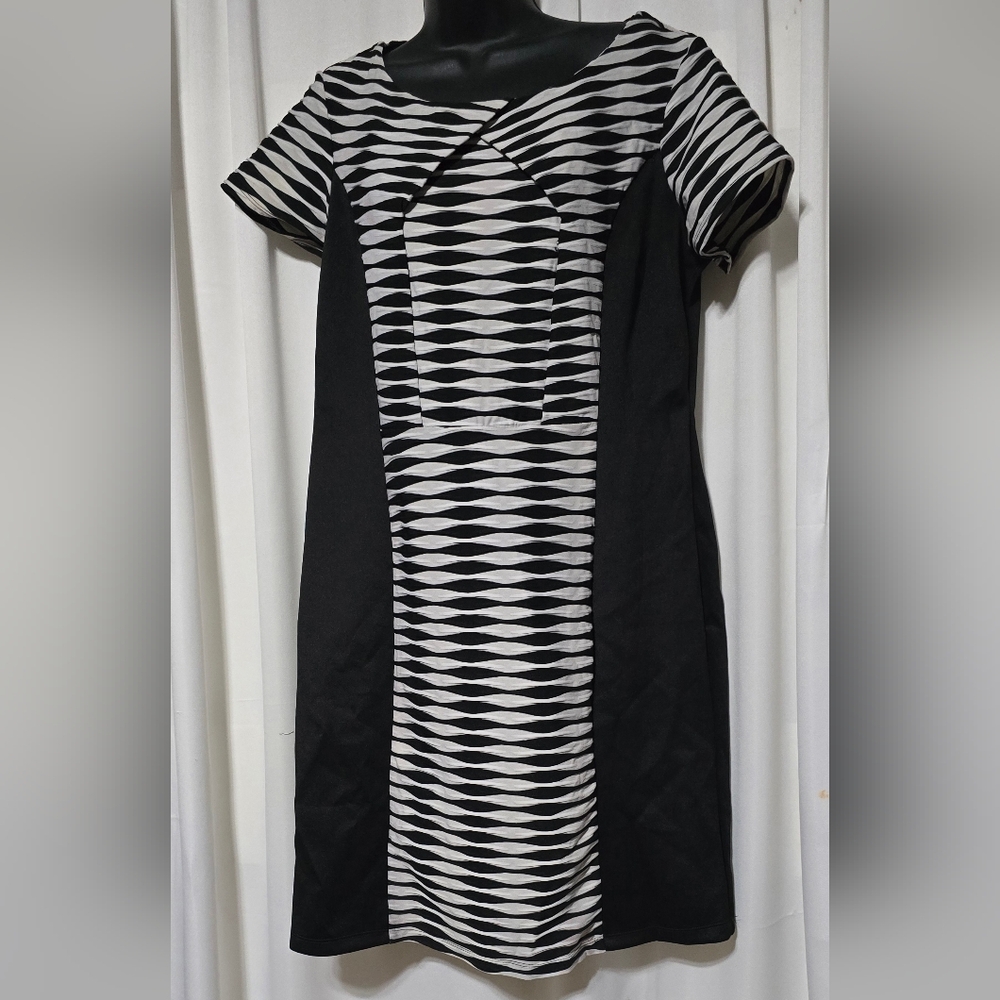 Emma & Michele Sheath Dress Women’s Size 14 Black & White Knee Length NICE